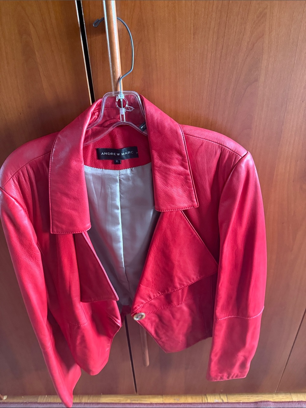 Andrew Marc Bright Red Leather Cropped Jacket